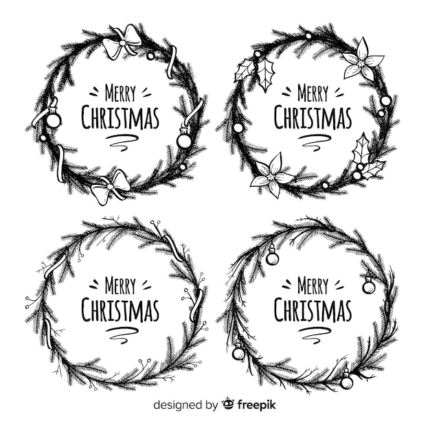 Hand drawn christmas flower and wreath collection