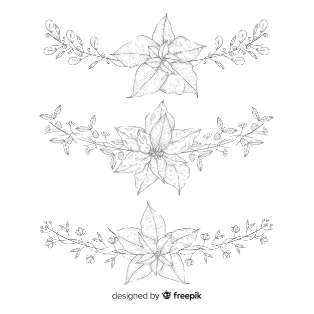 Free vector hand drawn christmas flower & wreath collection