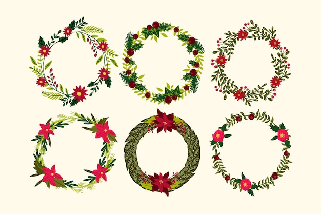 Free Vector hand drawn christmas flower & wreath collection