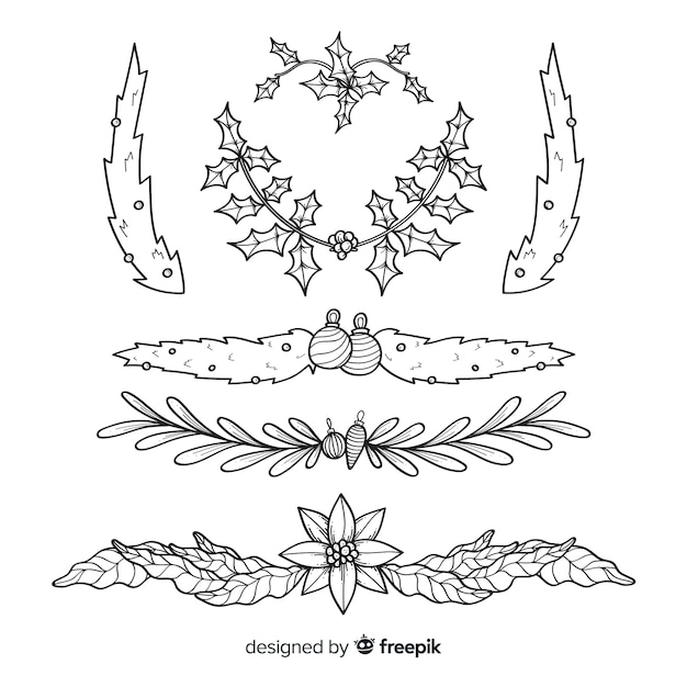 Free Vector hand drawn christmas flower & wreath collection