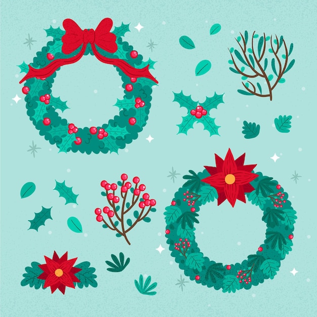 Hand drawn christmas flower & wreath collection