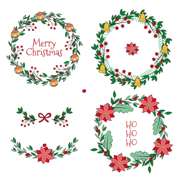 Free Vector hand drawn christmas flower & wreath collection