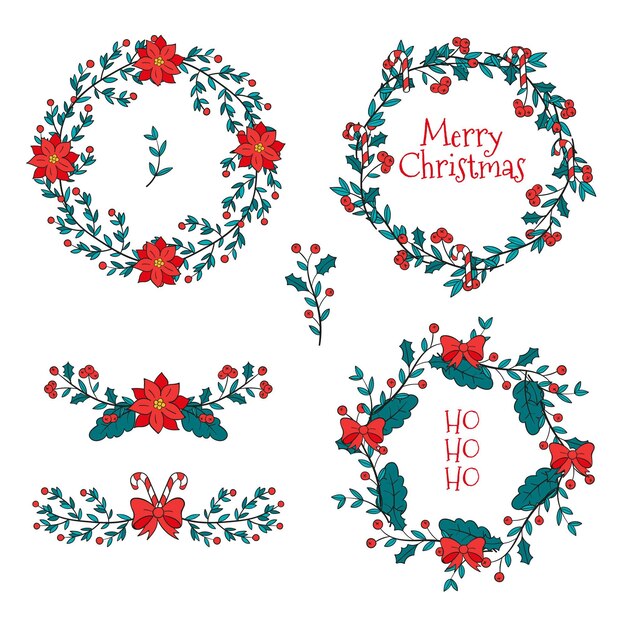 Hand drawn christmas flower & wreath collection