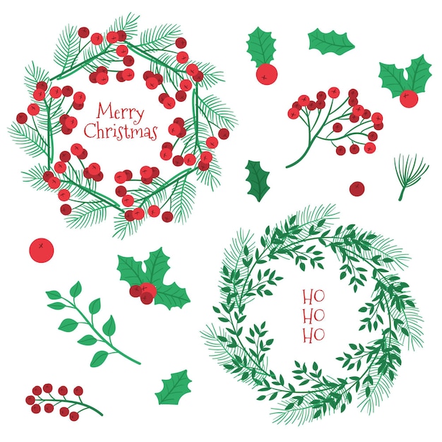 Free Vector hand drawn christmas flower and wreath collection