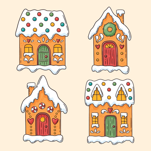 Hand drawn christmas gingerbread houses collection