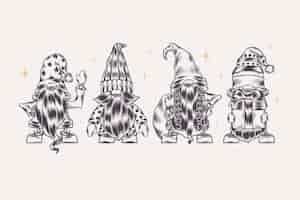 Free vector hand drawn christmas gnomes collection