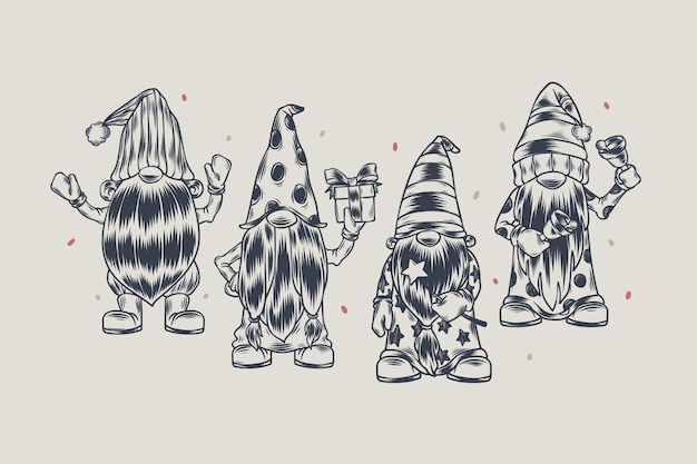 Free vector hand drawn christmas gnomes collection