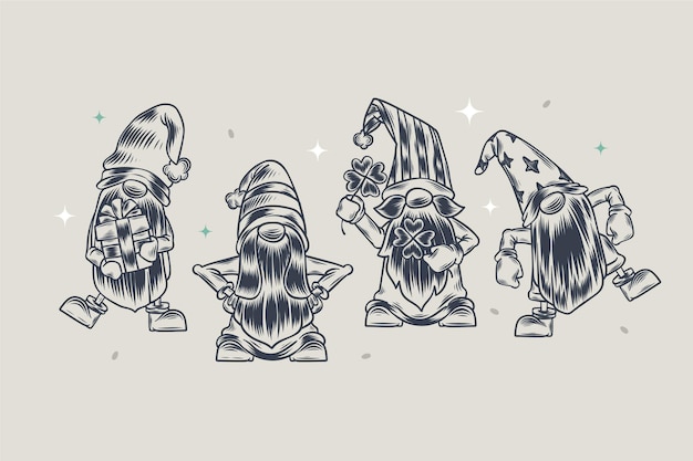 Free Vector hand drawn christmas gnomes collection