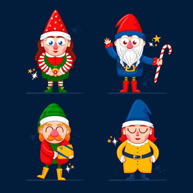 Hand drawn christmas gnomes collection