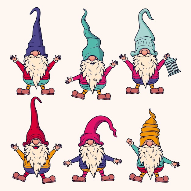 Hand drawn christmas gnomes collection