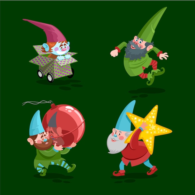 Free Vector hand drawn christmas gnomes collection