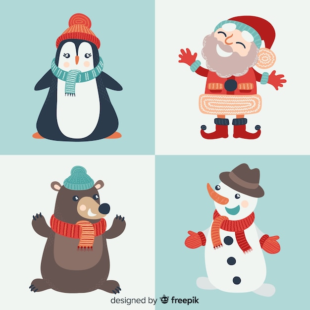 Hand drawn christmas happy character collection