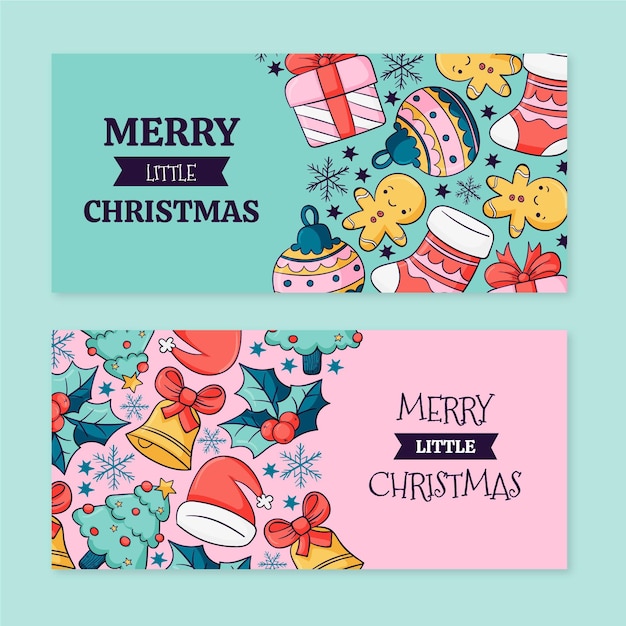 Hand drawn christmas horizontal banners set