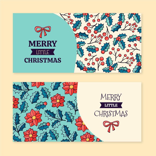 Hand drawn christmas horizontal banners set