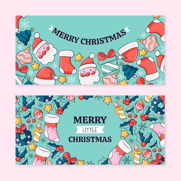 Hand drawn christmas horizontal banners set