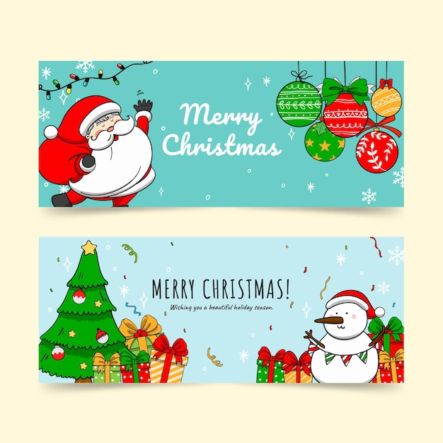 Hand drawn christmas horizontal banners set