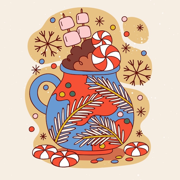 Free Vector hand drawn christmas hot chocolate illustration