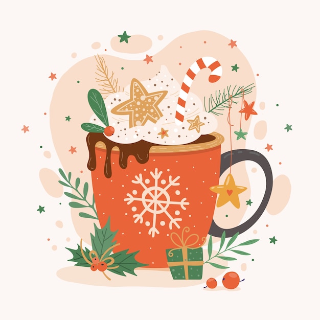 Free Vector hand drawn christmas hot chocolate illustration