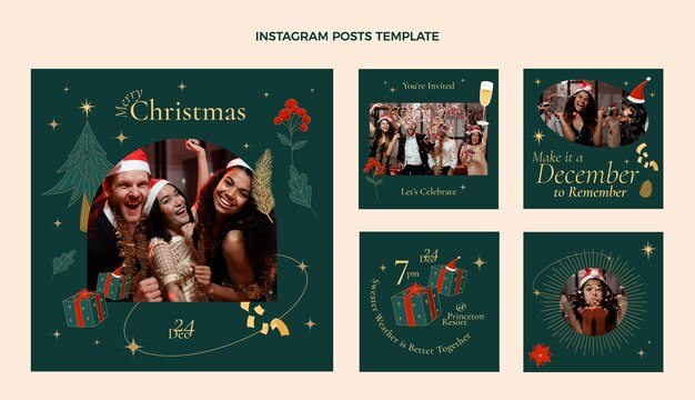 Free Vector hand drawn christmas instagram posts collection