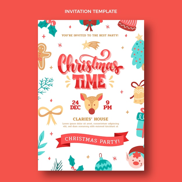 Hand drawn christmas invitation template