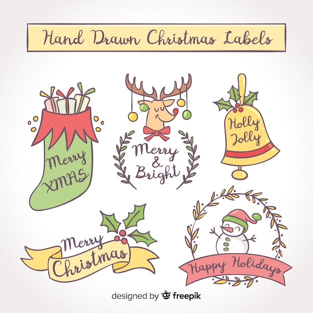 Free vector hand drawn christmas label collection