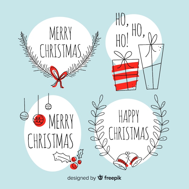 Free Vector hand drawn christmas label collection