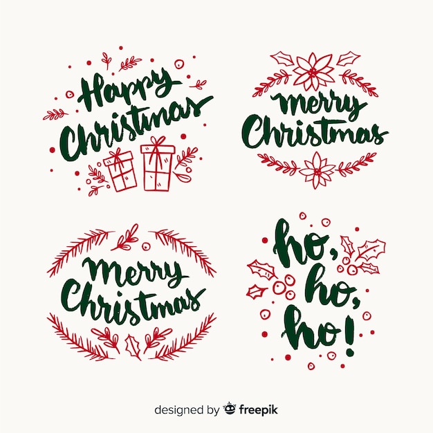 Free vector hand drawn christmas lettering badge collection