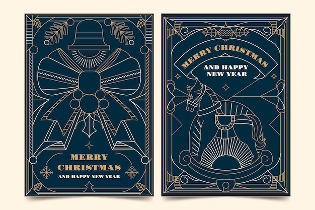 Free Vector hand drawn christmas line art cards set