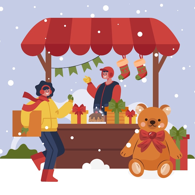 Free Vector hand drawn christmas market illustration