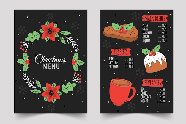 Hand drawn christmas menu template