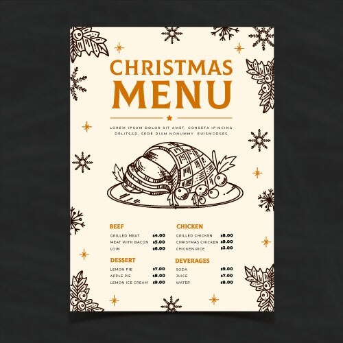 Hand drawn christmas menu template