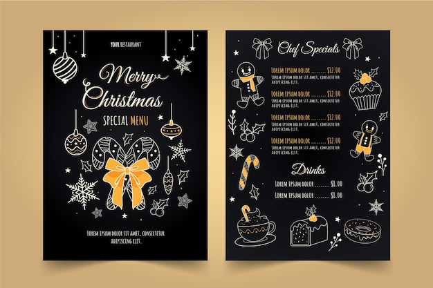 Hand drawn christmas menu template