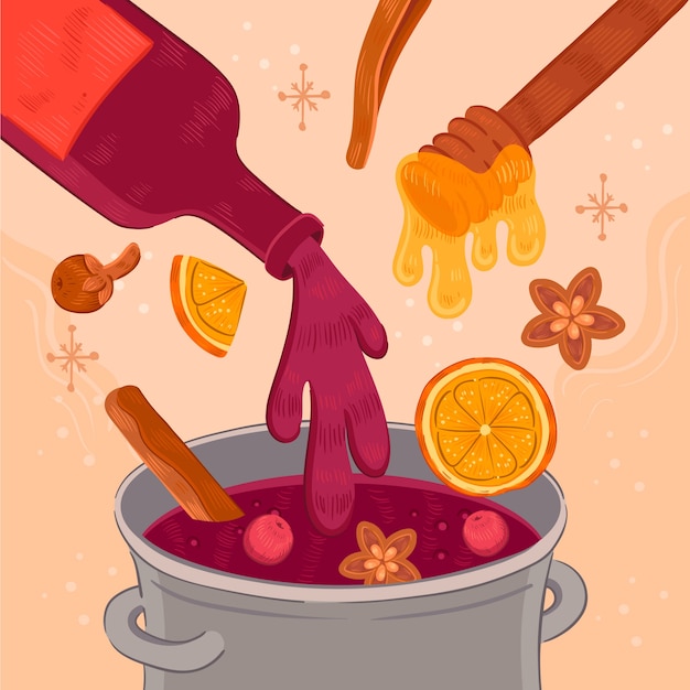 Hand drawn christmas mulled wine illustration