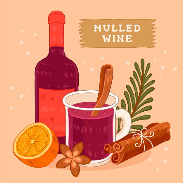 Hand drawn christmas mulled wine illustration