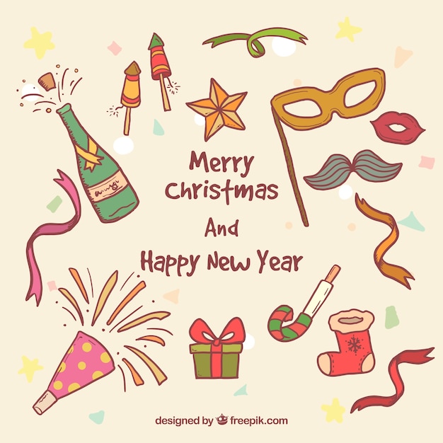 Hand drawn christmas and new year party elements