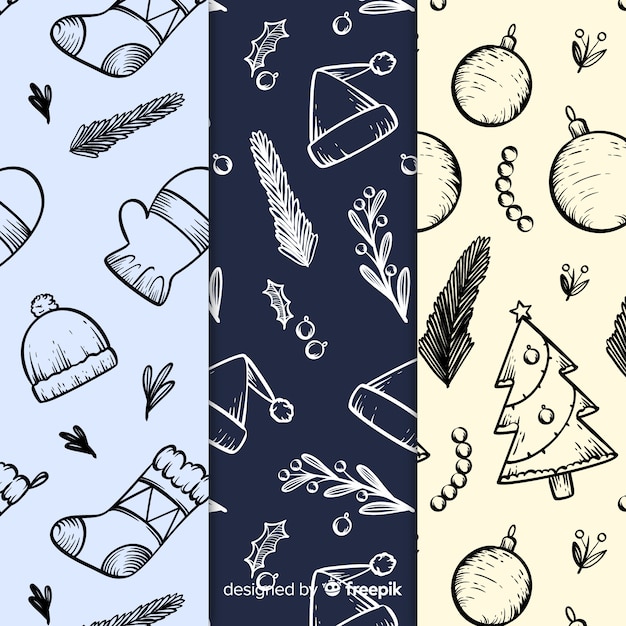 Hand drawn christmas pattern collection