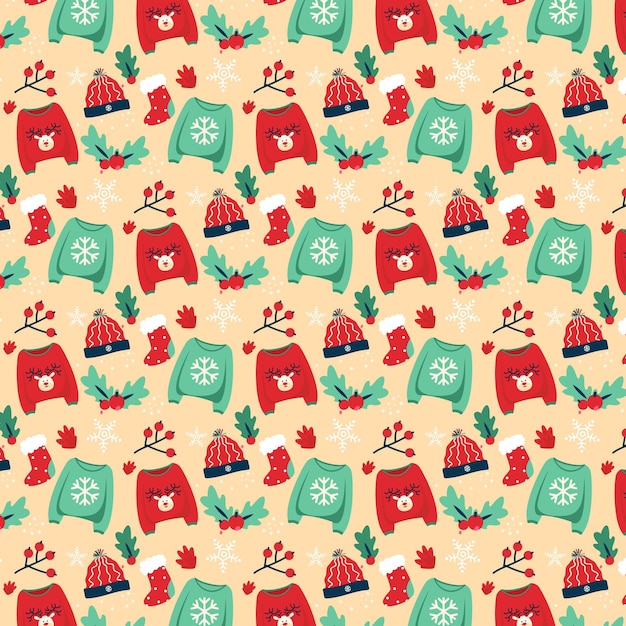 Free Vector hand drawn christmas pattern design