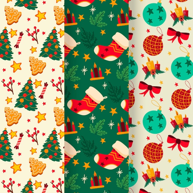 Hand drawn christmas pattern set