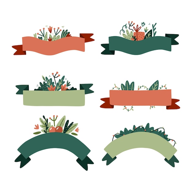 Free Vector hand drawn christmas ribbon collection