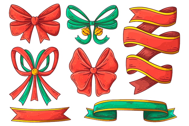 Free Vector hand drawn christmas ribbon pack