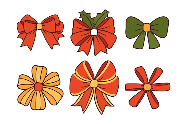 Hand drawn christmas ribbon set