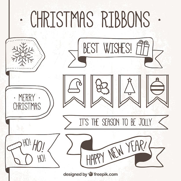  hand drawn christmas ribbons set