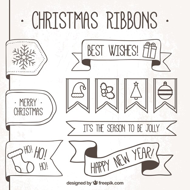  hand drawn christmas ribbons set