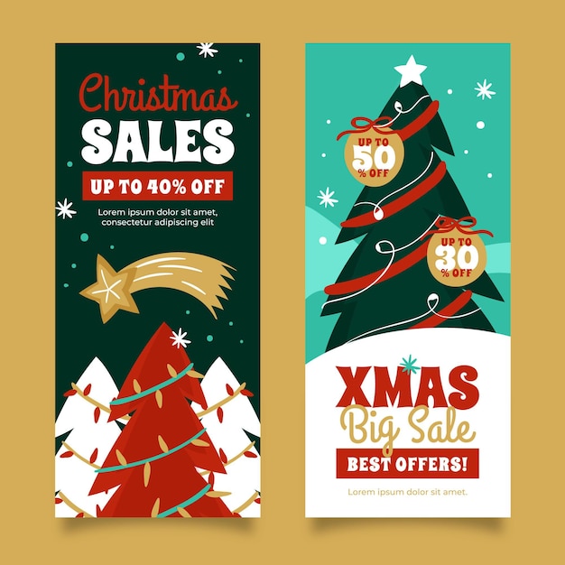 Hand drawn christmas sale banners set