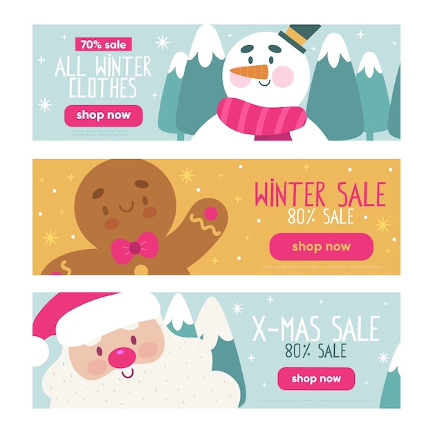 Hand drawn christmas sale banners template