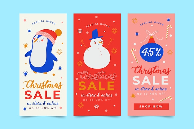 Hand drawn christmas sale banners template