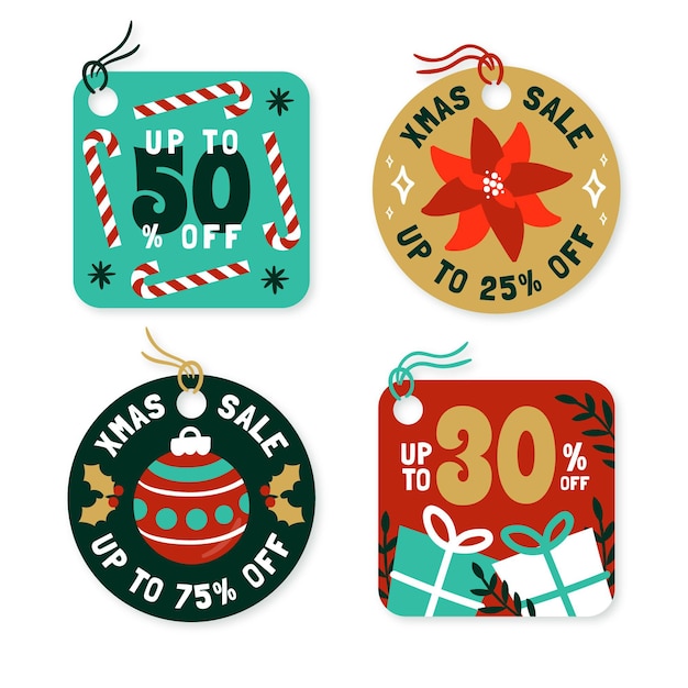 Free vector hand drawn christmas sale tag collection