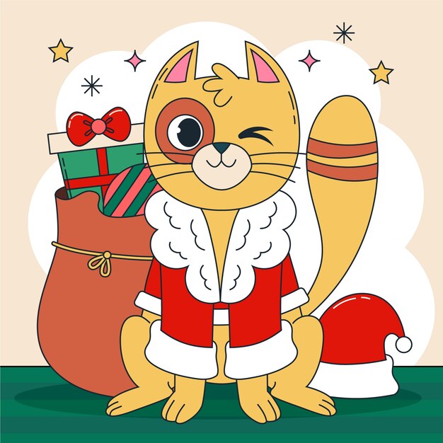 Free Vector hand drawn christmas season illustration with cartoon cat