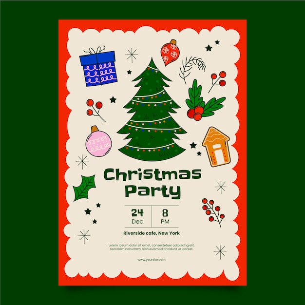 Hand drawn christmas season party poster template