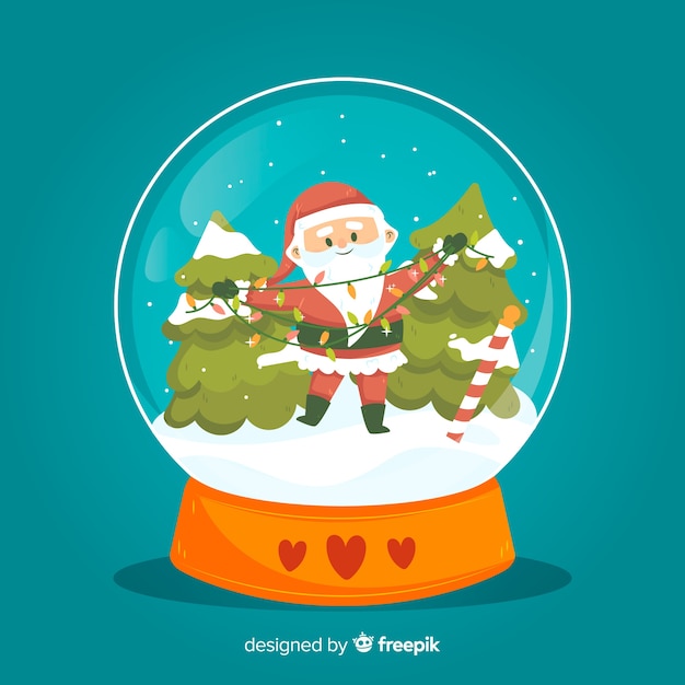 Hand drawn christmas snowball globe with santa claus